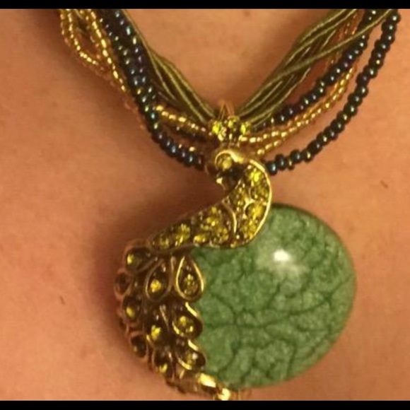 Beaded Style Pendant Opal Peacock Necklace - Picture 7 of 12